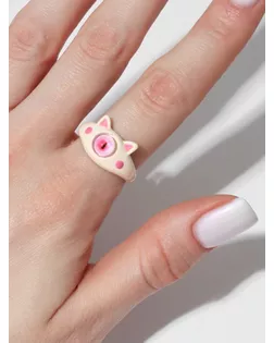 Кольцо «Монстрик» кот, цвет розовый, безразмерное арт. СМЛ-233905-1-СМЛ0010187313