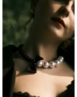 Бусы "Бантик", цвет черно-белый, 45см арт. СМЛ-24900-1-СМЛ0807343