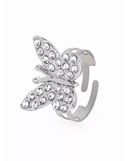 Кольцо детское "Выбражулька" бабочка стразы, цвет белый в серебре, безразмерное арт. СМЛ-269767-1-СМЛ0010826501