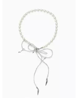 Бусы с жемчугом «Бантик» двойной, цвет белый в серебре, 37 см арт. СМЛ-271637-1-СМЛ0010841116