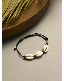 Браслет «Ракушка» на нити, кокос, чёрный в серебре арт. СМЛ-272376-1-СМЛ0010826404