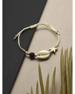 Браслет «Ракушка» на нити, лава со звездой, бежевый в серебре арт. СМЛ-272378-1-СМЛ0010826406