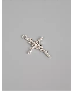 Декор для творчества металл "Роза и крест" серебро набор 10 шт 3,4х2,3х0,2 см арт. СМЛ-273762-1-СМЛ0010843144