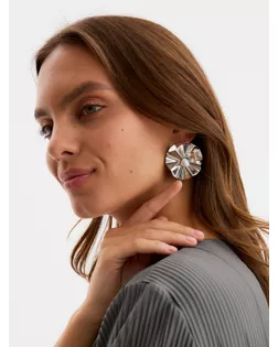 Клипсы «Тренд» объёмный цветок, цвет серебро арт. СМЛ-275285-2-СМЛ0010826445