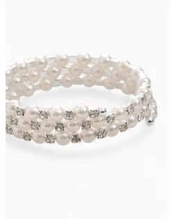 Браслет с жемчугом «Пружинка» стразинки, шар № 6, цвет белый в серебре, L=6 см арт. СМЛ-276856-1-СМЛ0010897281