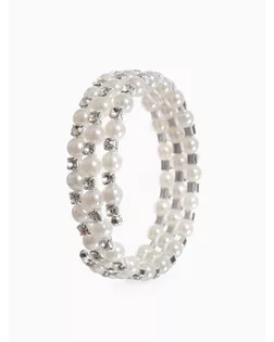 Браслет с жемчугом «Пружинка» стразинки, шар № 6, цвет белый в серебре, диаметр бр.6 см арт. СМЛ-279487-1-СМЛ0010935656