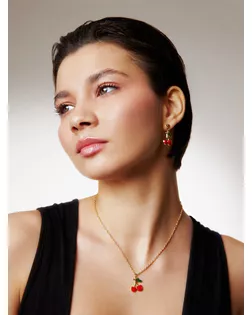 Набор 2 пред-та: серьги,кулон "Вишенки", цвет красный в золоте 44+удл. арт. СМЛ-279635-1-СМЛ0010904616