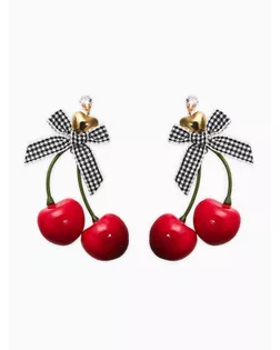 Серьги "Вишня с бантиками" текстиль, цветные в золоте арт. СМЛ-280957-1-СМЛ0010904894