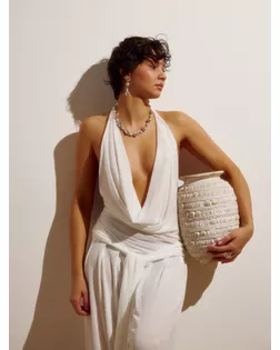 Бусы "Жемчуг Борокко", цвет белый в серебре 40+удл арт. СМЛ-282547-1-СМЛ0010904879