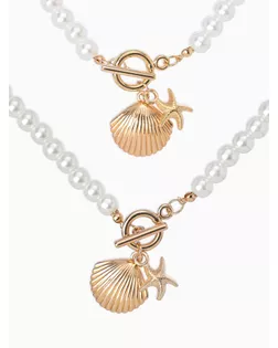 Набор 2 предмета: бусы. браслет «Жемчуг. Ракушка вонголе», L=18/42 см, №8, белый в золоте арт. СМЛ-282867-1-СМЛ0010936542