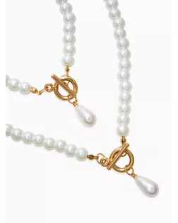 Набор 2 пред-та: бусы.браслет "Жемчуг", капелька, цвет белый в золоте L=18/42см №8 арт. СМЛ-282588-1-СМЛ0010936544