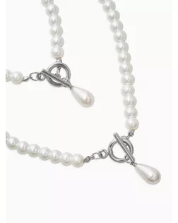 Набор 2 пред-та: бусы.браслет "Жемчуг", капелька, цвет белый в серебре L=18/42см №8 арт. СМЛ-282589-1-СМЛ0010936545