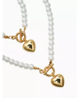 Набор 2 пред-та: бусы.браслет "Жемчуг", сердце, цвет белый в золоте L=18/42см №8 арт. СМЛ-282590-1-СМЛ0010936546