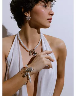 Набор 2 пред-та: бусы.браслет "Жемчуг", звезда, цвет белый в серебре L=18/42см №6 арт. СМЛ-282593-1-СМЛ0010936549