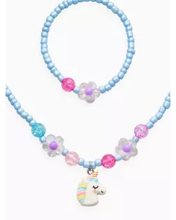 Набор детский «Выбражулька» 2 предмета: бусы, браслет, единорог, цветы, цвет голубой арт. СМЛ-283018-1-СМЛ0010937191