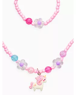 Набор детский «Выбражулька» 2 предмета: бусы, браслет,единорог, цветы, цвет розовый арт. СМЛ-283019-1-СМЛ0010937192