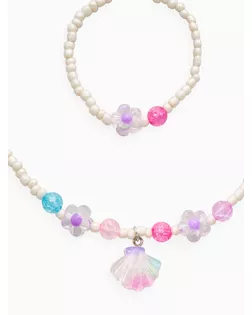 Набор детский «Выбражулька» 2 предмета: бусы, браслет, ракушка, цветы, цвет бело-розовый арт. СМЛ-283020-1-СМЛ0010937193