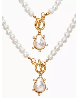 Набор 2 пред-а: колье,браслет "Жемчуг с подвеской барочной" 18/42 №8, цвет белый в золоте арт. СМЛ-283741-1-СМЛ0010937123