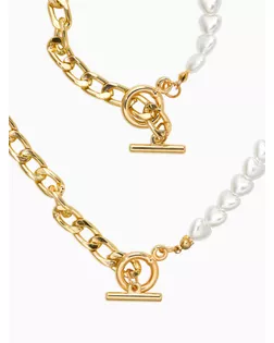 Набор 2 пред-а: колье,браслет "Жемчуг сердце с цепочкой" 18/42, цвет белый в золоте арт. СМЛ-283745-1-СМЛ0010937127