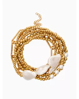 Браслет жемчуг "Барочный с цепями" (набор 7шт) , цвет белый в золоте арт. СМЛ-283779-1-СМЛ0010936496