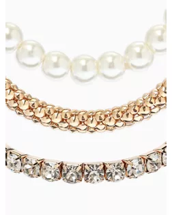 Браслет "Стиль" (набор 3шт) шар №8, со стразинками, тянется, цвет белый в золоте арт. СМЛ-283792-1-СМЛ0010967828