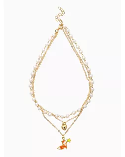 Бусы с цепочкой и кулоном детские «Выбражулька. Лиса, сердце, жемчуг», L=42 см, 3 нити, белые в золоте арт. СМЛ-284424-1-СМЛ0010961599