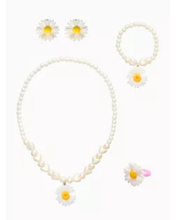 Набор детский «Выбражулька. Цветок», 4 предмета: бусы, серьги, браслет, кольцо безразмерное, жёлтый, белый арт. СМЛ-284428-1-СМЛ0010967666
