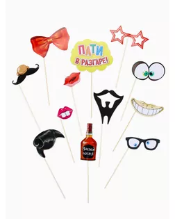 Набор фотобутафории "Крейзи пати", 12 предметов арт. СМЛ-104388-1-СМЛ0001145682