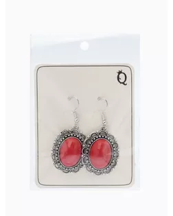 Серьги "Натурель" овал в кайме, цвет красный в чернёном серебре арт. СМЛ-20303-1-СМЛ0954828