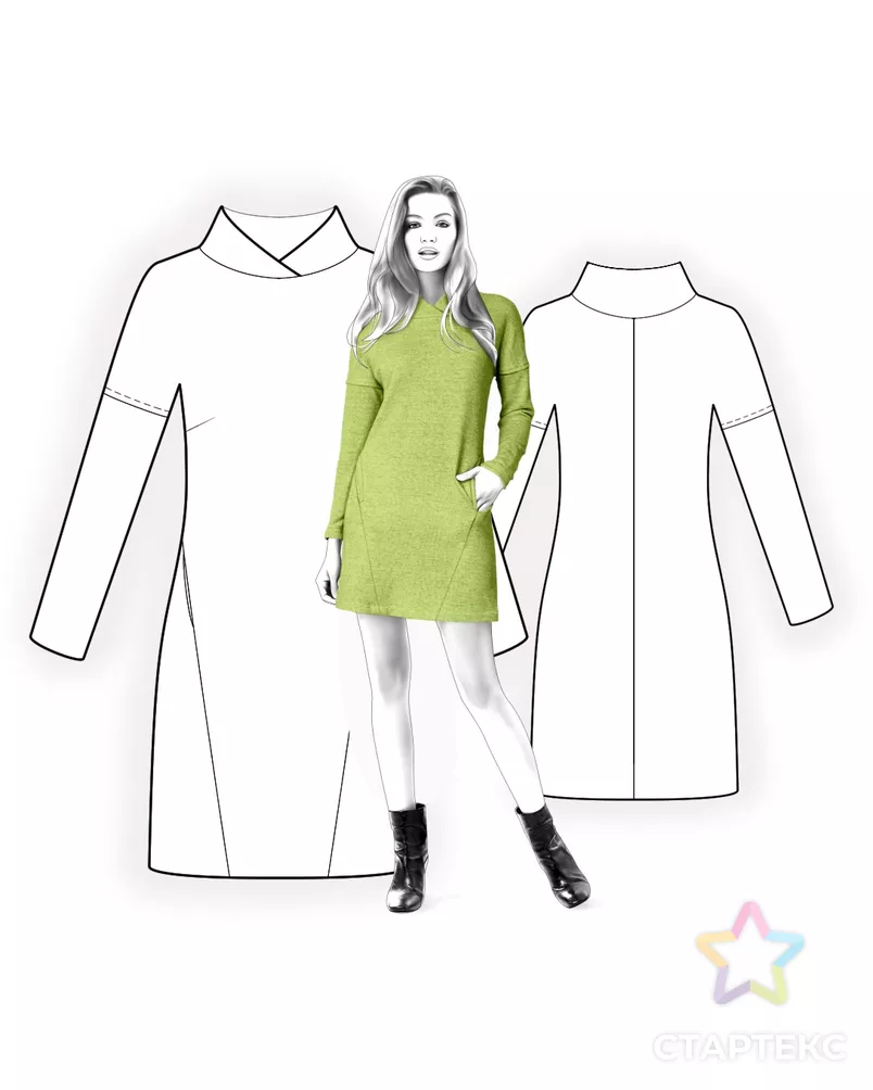 Выкройка: платье-туника с фигурной стойкой арт. ВКК-1240-7-ЛК0004590 - рис. 3