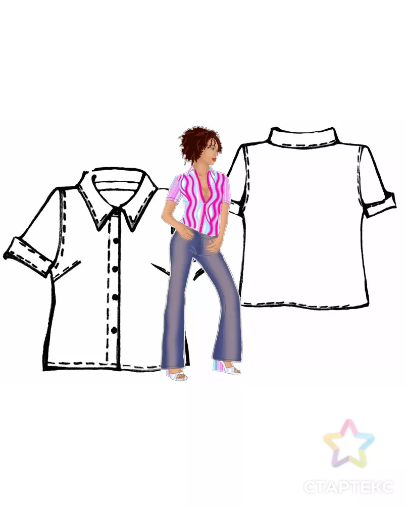Выкройка: блузка-рубашка с коротким рукавом арт. ВКК-693-9-ЛК0005283 - рис. 3