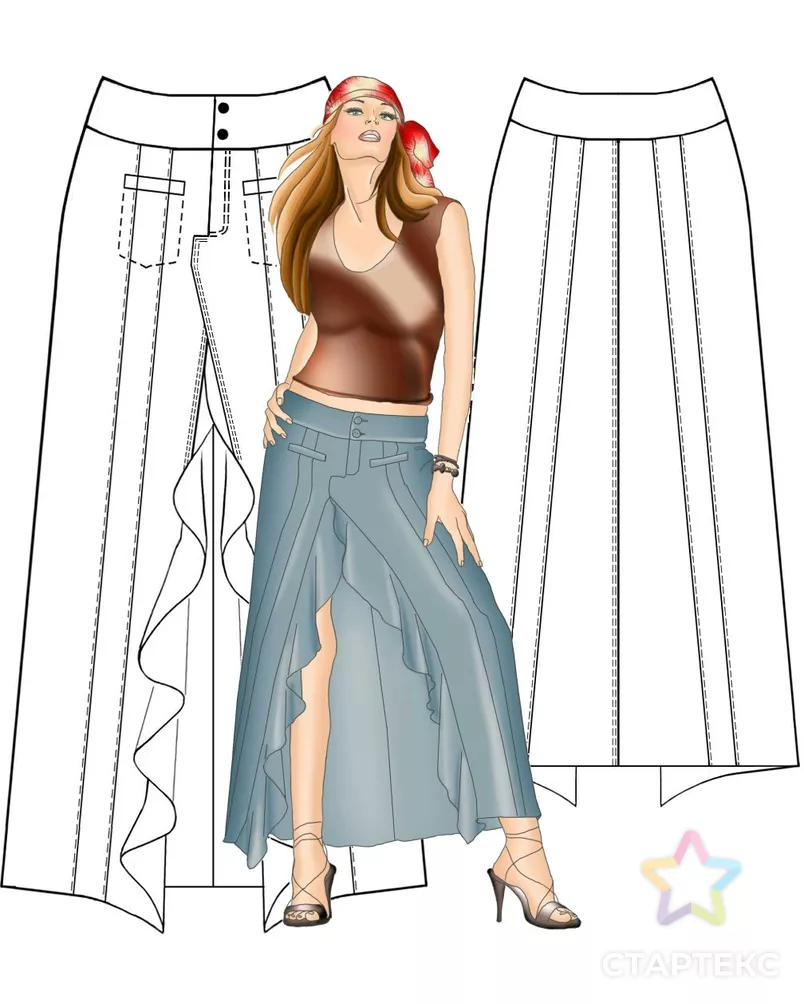 Выкройка: юбка на бёдрах с воланом арт. ВКК-1437-8-ЛК0005351 - рис. 3