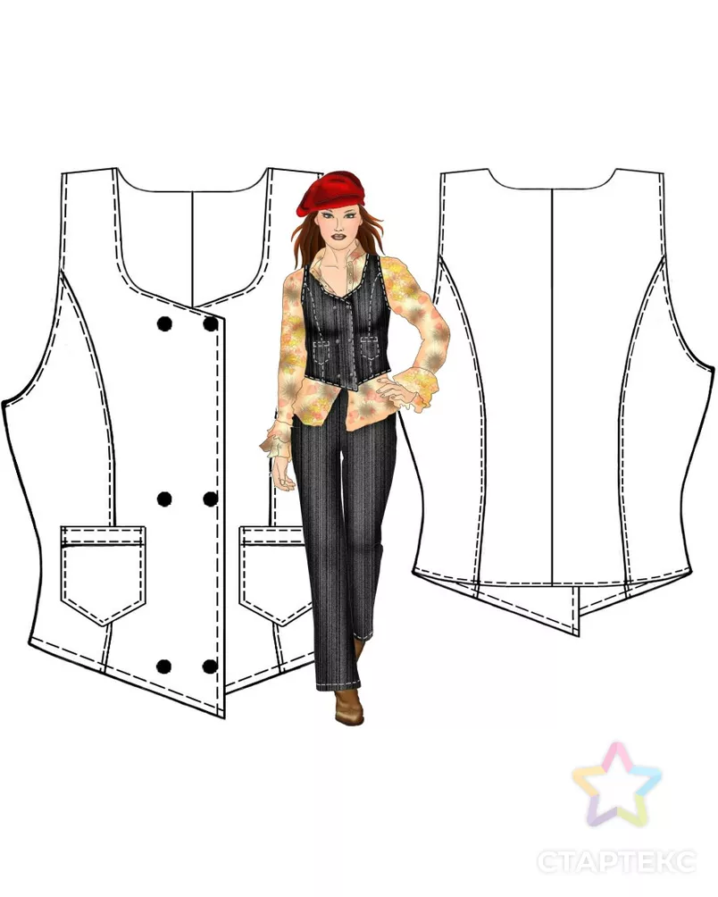 Выкройка: жилет с карманами арт. ВКК-1139-2-ЛК0005360 - рис. 3