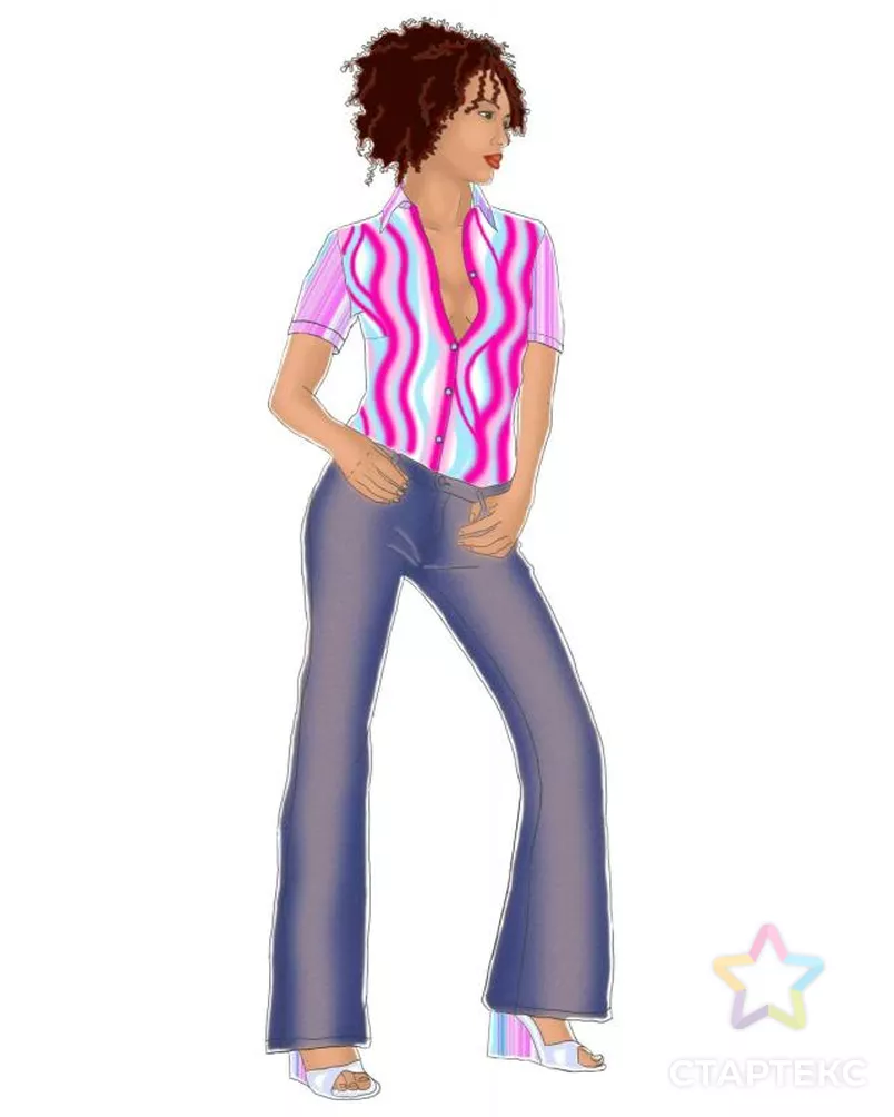 Выкройка: блузка-рубашка с коротким рукавом арт. ВКК-693-9-ЛК0005283 - рис. 1