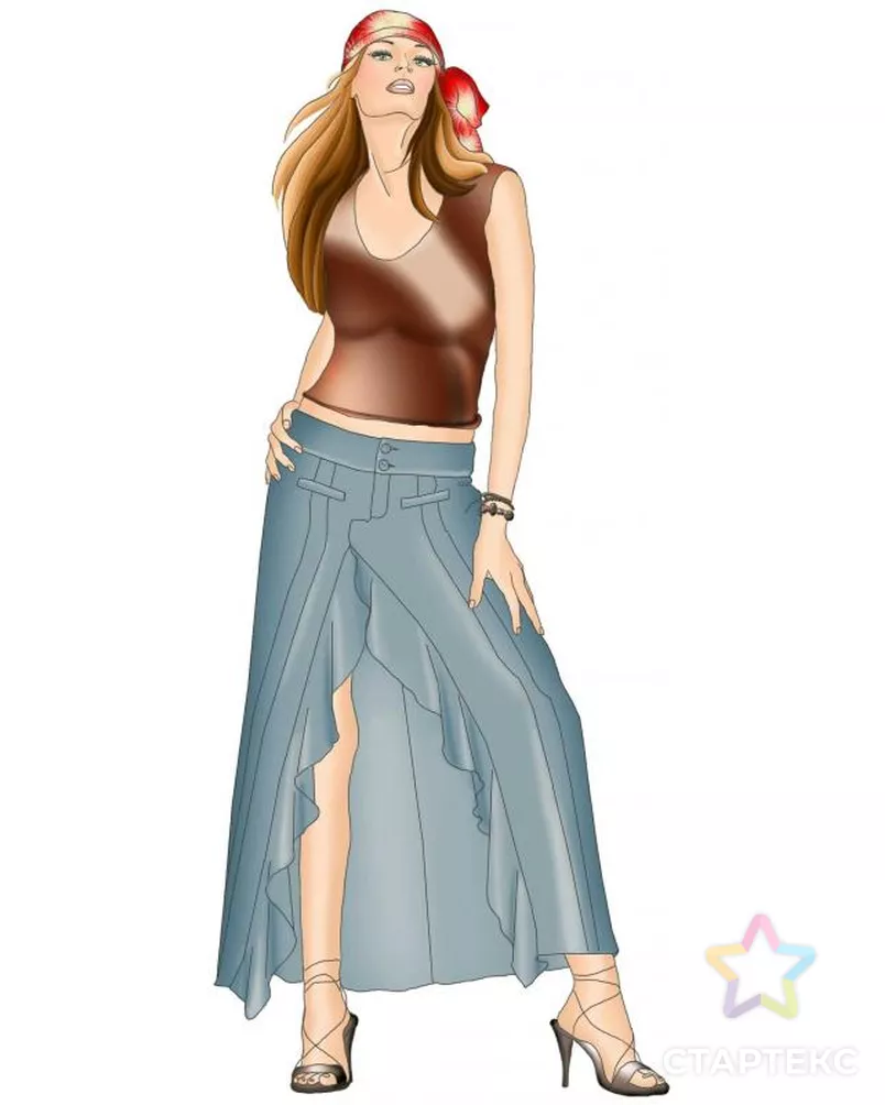 Выкройка: юбка на бёдрах с воланом арт. ВКК-1437-8-ЛК0005351 - рис. 1