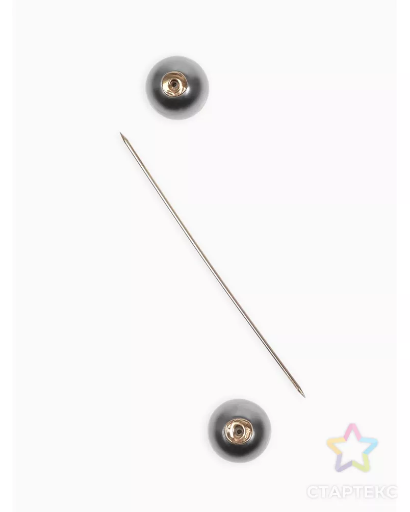 Булавка "Две жемчужины", 7 см, цвет серый в серебре арт. СМЛ-36818-2-СМЛ0001353690 - рис. 1
