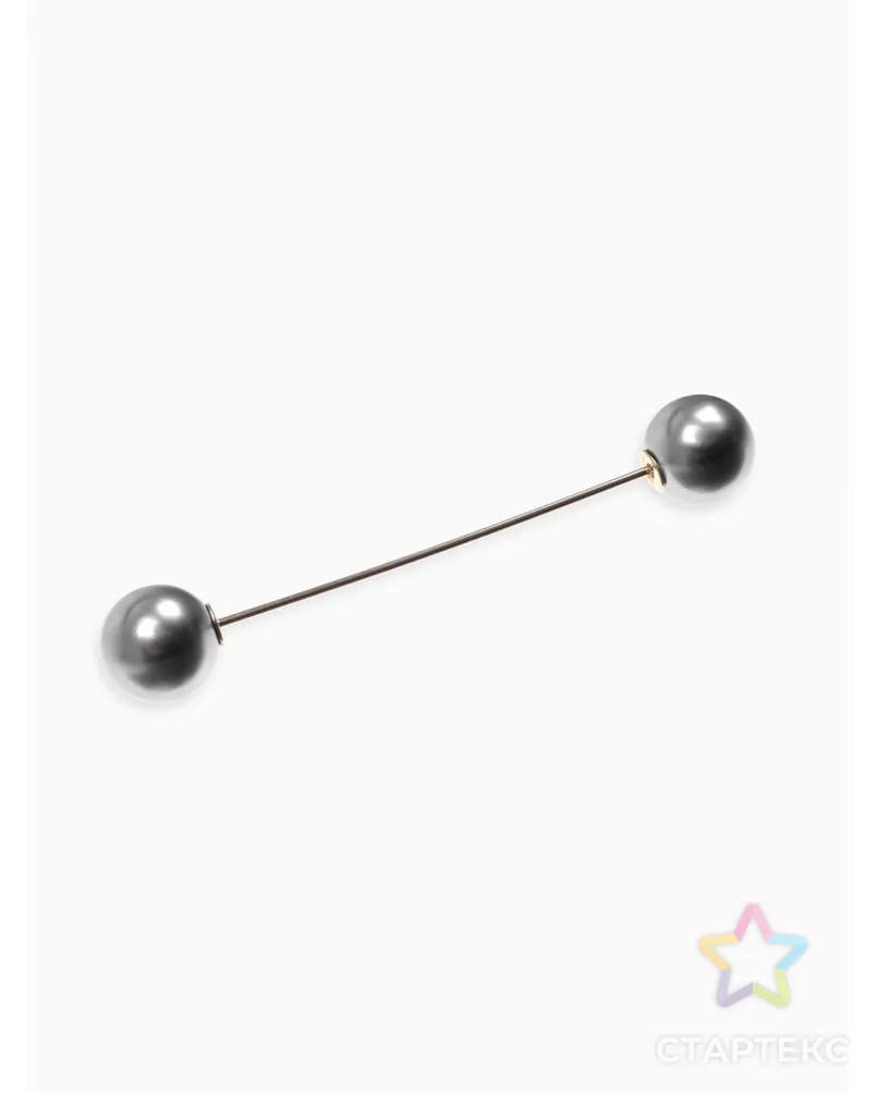 Булавка "Две жемчужины", 7 см, цвет серый в серебре арт. СМЛ-36818-2-СМЛ0001353690 - рис. 2