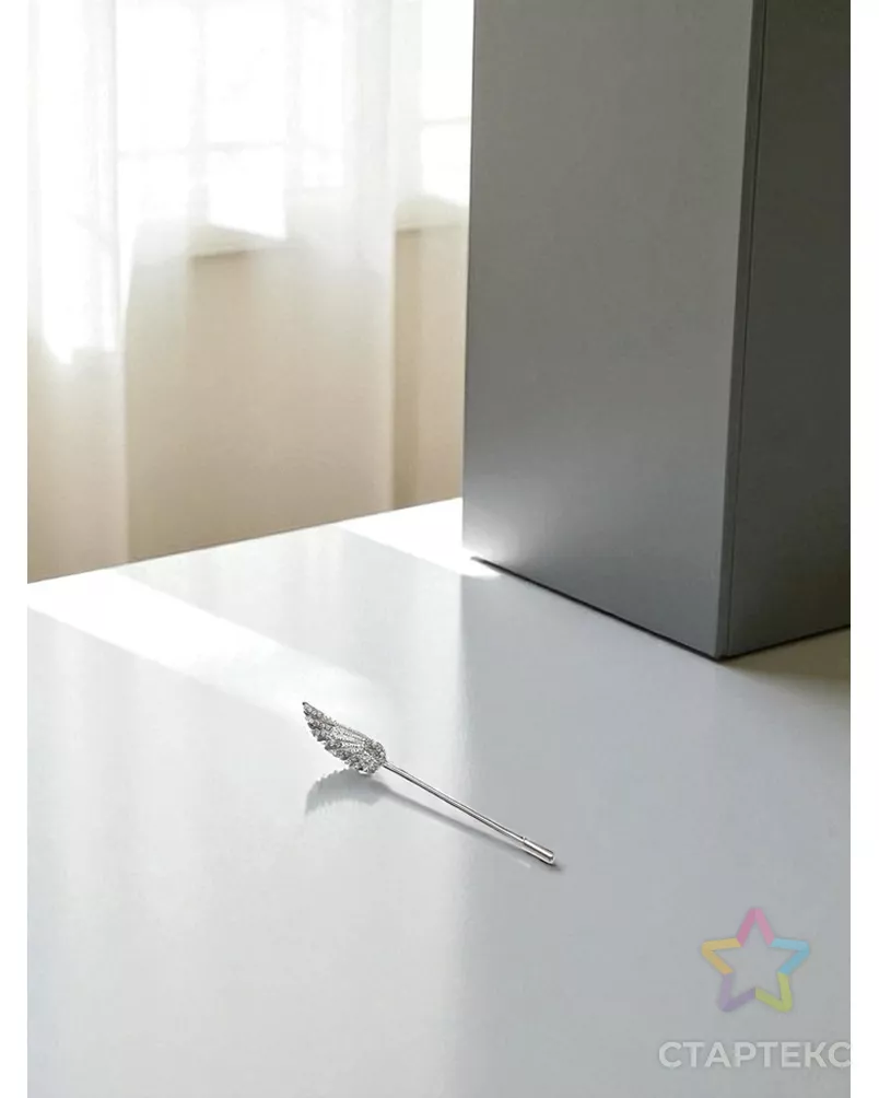 Булавка "Крыло", 7,7 см, цвет белый в серебре арт. СМЛ-20491-1-СМЛ1399271 - рис. 3