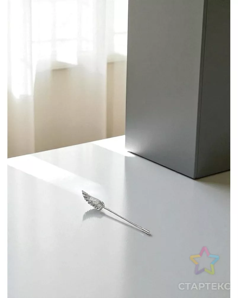 Булавка "Крыло", 7,7 см, цвет белый в серебре арт. СМЛ-20491-1-СМЛ1399271 - рис. 5