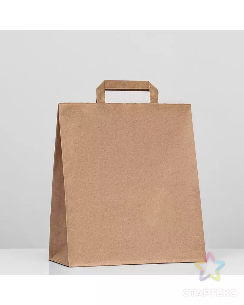Пакет крафт без печати, плоская ручка 24 х 14 х 28 см арт. СМЛ-95942-3-СМЛ0002492930 - рис. 2