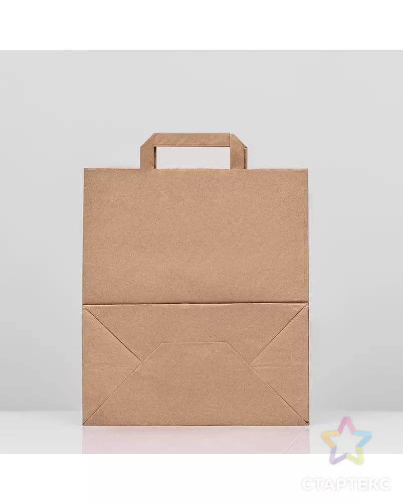 Пакет крафт без печати, плоская ручка 24 х 14 х 28 см арт. СМЛ-95942-3-СМЛ0002492930 - рис. 1