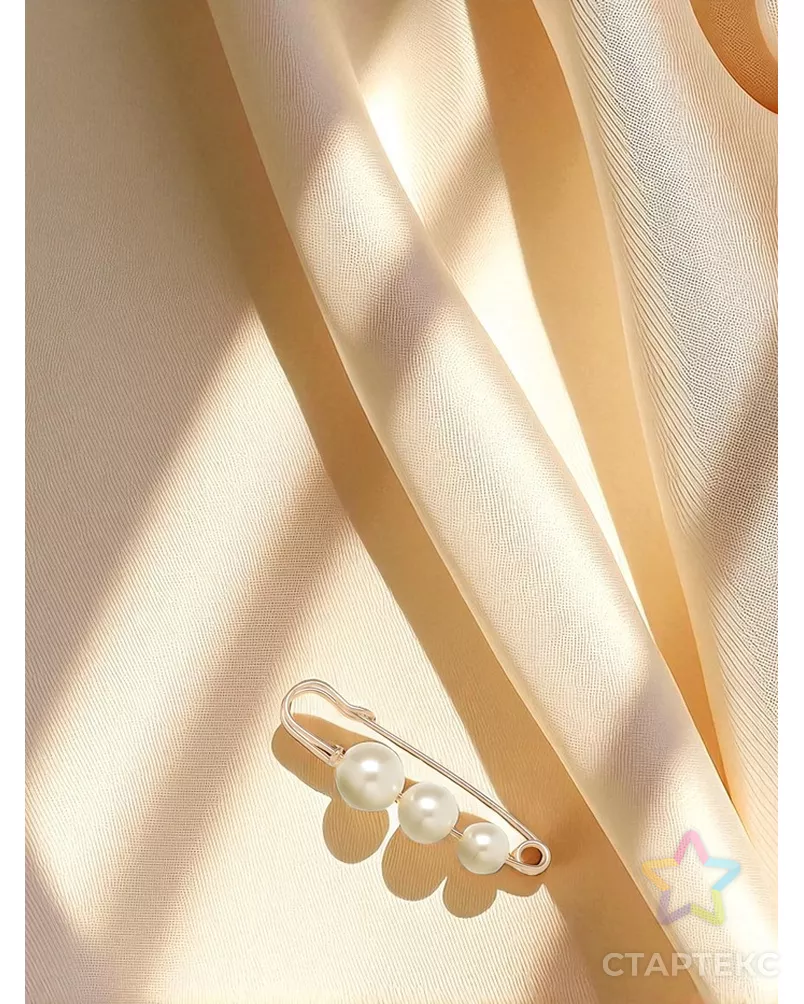 Булавка "Жемчужинки три", 6см, цвет белый в золоте арт. СМЛ-4374-1-СМЛ2346895 - рис. 2