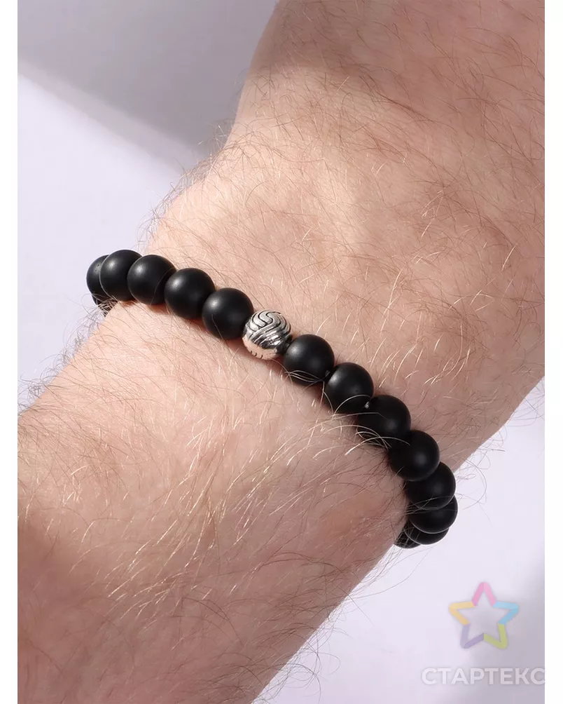 Браслет мужской "Гранд" матовые бусины, цвет чёрный арт. СМЛ-12950-1-СМЛ3633274 - рис. 1