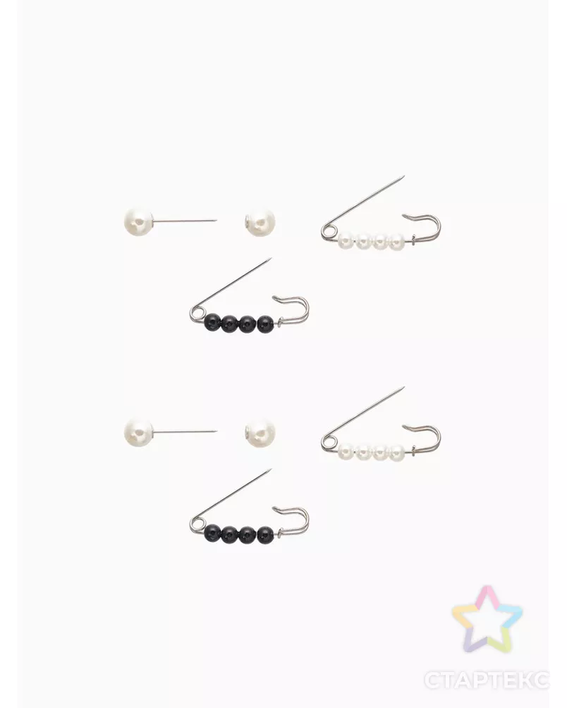 Набор булавок (6шт) "Жемчужины", цвет чёрно-белый в серебре арт. СМЛ-200824-1-СМЛ0007165047 - рис. 2