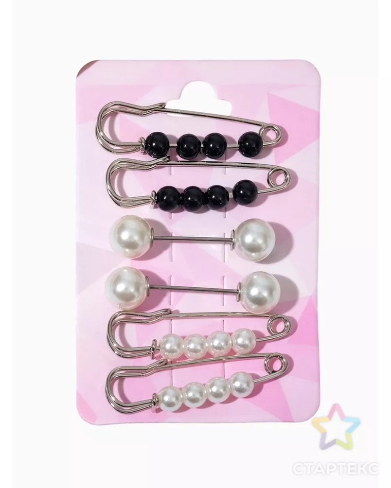 Набор булавок (6шт) "Жемчужины", цвет чёрно-белый в серебре арт. СМЛ-200824-1-СМЛ0007165047 - рис. 3