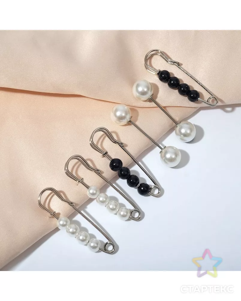 Набор булавок (6шт) "Жемчужины", цвет чёрно-белый в серебре арт. СМЛ-200824-1-СМЛ0007165047 - рис. 4