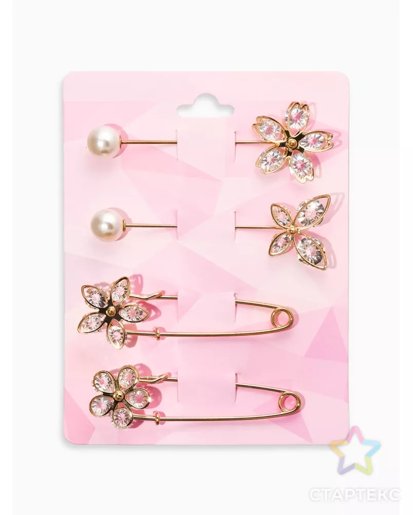 Набор булавок (4шт) "Цветы", цвет белый в золоте арт. СМЛ-200826-1-СМЛ0007165049 - рис. 5