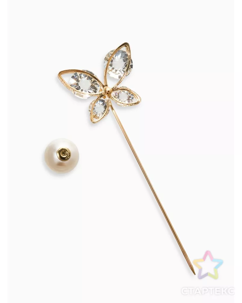 Набор булавок (4шт) "Цветы", цвет белый в золоте арт. СМЛ-200826-1-СМЛ0007165049 - рис. 2