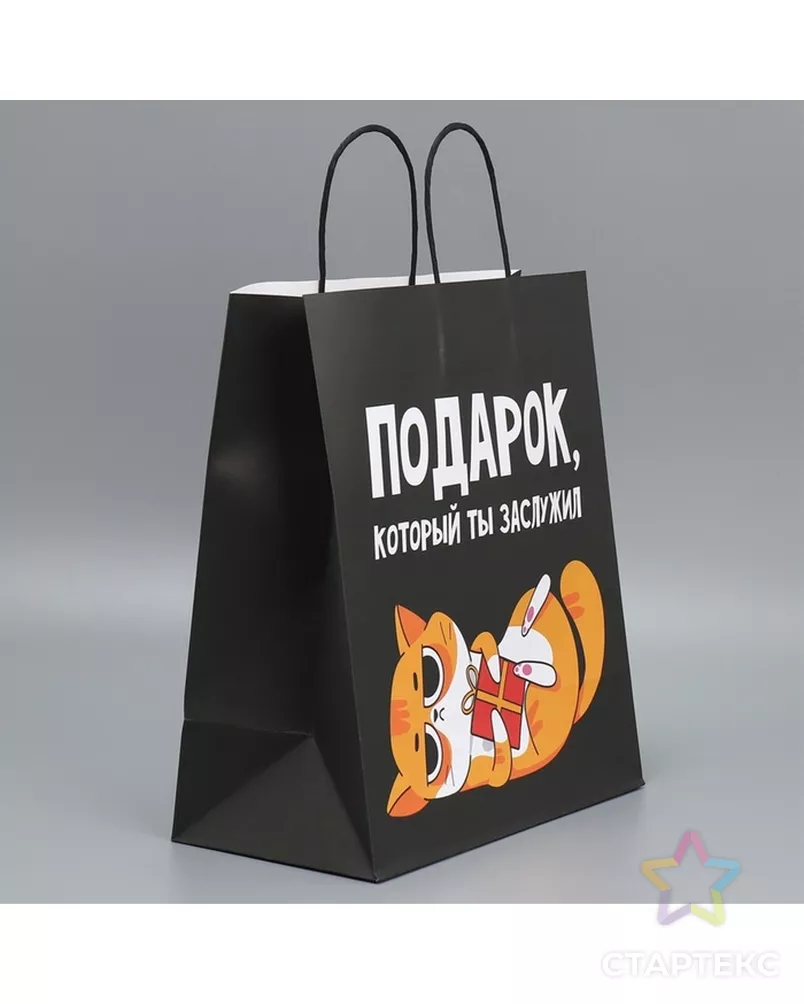 Пакет подарочный крафтовый, упаковка, «Киса», 28×32×15 см арт. СМЛ-280623-1-СМЛ0009304740 - рис. 1