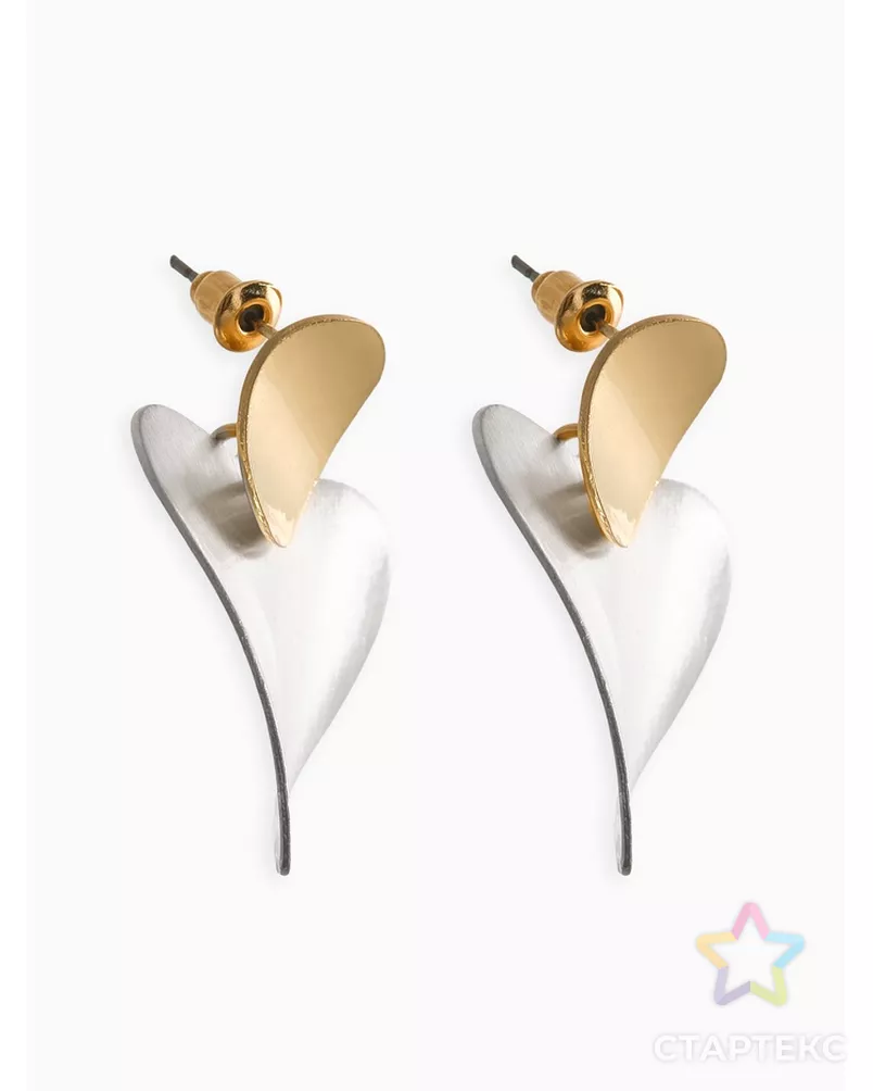 Серьги "Сердечки". матовое серебро с золотом арт. СМЛ-279696-1-СМЛ0010904925 - рис. 1
